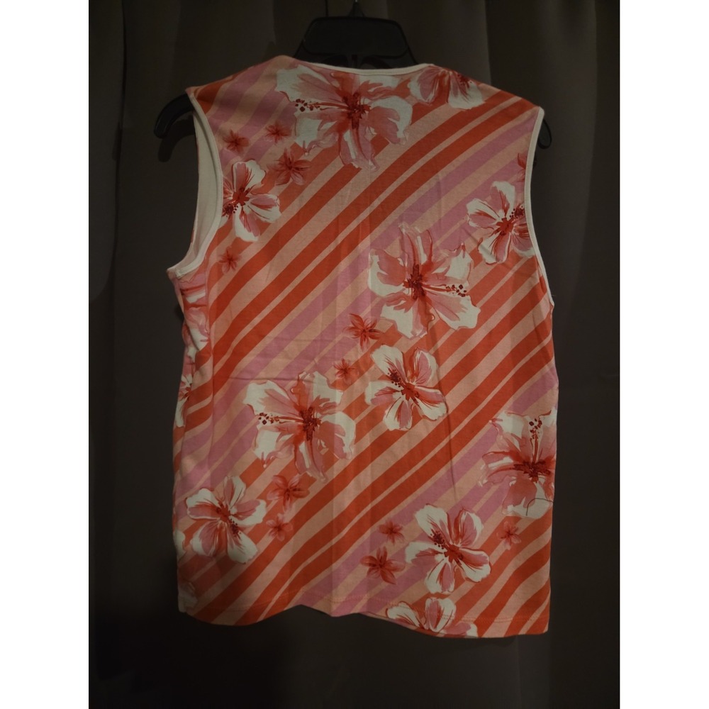 White Stag Women's XL Regular White Pink Floral Crew Neck Tank